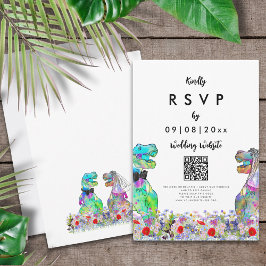 Dinosaur Theme Wedding Website QR Code RSVP Kaartje