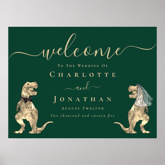 Dinosaur Theme Wedding Welcome Dark Green Poster (Voorkant)