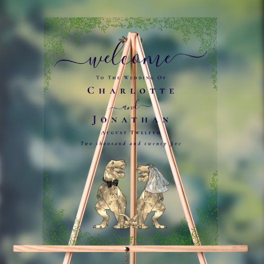 Dinosaur theme Wedding Welcome Navy Blue Script Acryl Bord (Neutraal)