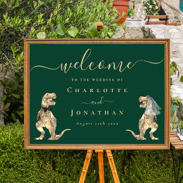 Dinosaur Theme Wedding Welkom Donkergroen Poster