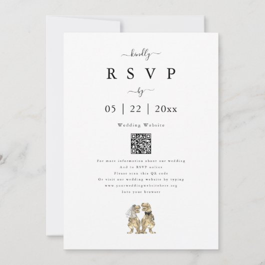 Dinosaur Theme Wedding Zwart-wit QR-code Kaart (Achterkant)