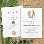Dinosaur Theme Wedding Zwart-wit QR-code Kaart