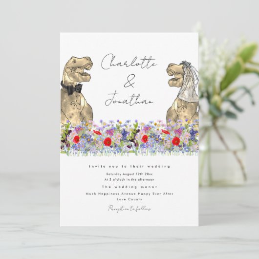 Dinosaur Theme Wildflower Kaart (Staand voorkant)