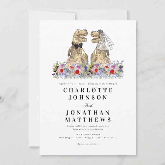 Dinosaur Theme Wildflower Wedding Kaart (Voorkant)
