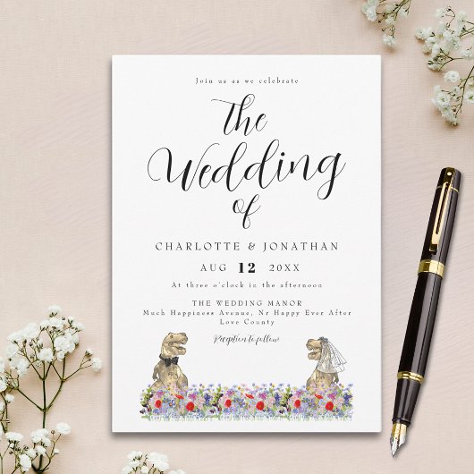 Dinosaur Theme Wildflower Wedding Kaart