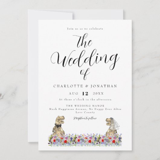 Dinosaur Theme Wildflower Wedding Kaart (Voorkant)