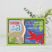 Dinosaur Third Birthday Invitation Kaart (Staand voorkant)
