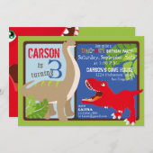 Dinosaur Third Birthday Invitation Kaart (Voorkant / Achterkant)