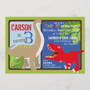 Dinosaur Third Birthday Invitation Kaart