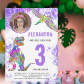 Dinosaur Thlemed Girls 3rd Birthday Party Photo Uitnodiging Briefkaart