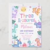 Dinosaur Three-A-Saurus 3de verjaardagsfeestje Kaart (Voorkant)