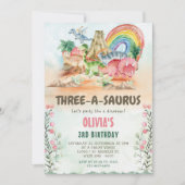 Dinosaur Three-A-Saurus 3rd Birthday Party Kaart (Voorkant)