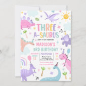 Dinosaur Three-A-Saurus 3rd Birthday Party Kaart (Voorkant)