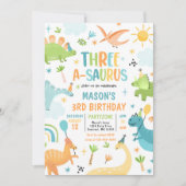 Dinosaur Three-A-Saurus 3rd Birthday Party Kaart (Voorkant)