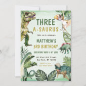 Dinosaur Three-A-Saurus 3rd Birthday Party Kaart (Voorkant)