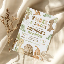 Dinosaur Three-A-Saurus 3rd Birthday Party Kaart