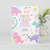 Dinosaur Three-A-Saurus 3rd Birthday Party Kaart (Staand voorkant)