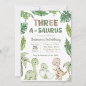 Dinosaur Three-A-Saurus 3rd Birthday Party Kaart (Voorkant)
