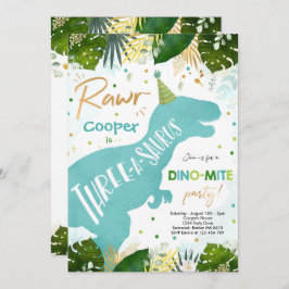 Dinosaur Three-A-Saurus Party Dino 3e verjaardag Kaart