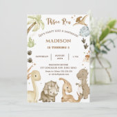 Dinosaur Three Rex 3de verjaardagsfeestje Kaart (Staand voorkant)