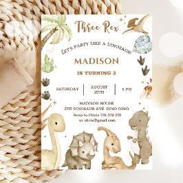 Dinosaur Three Rex 3de verjaardagsfeestje Kaart