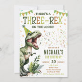 Dinosaur Three Rex 3de verjaardagsfeestje Kaart (Voorkant)
