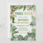 Dinosaur Three Rex 3de verjaardagsfeestje Kaart (Voorkant)