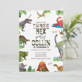 Dinosaur Three Rex 3e verjaardagsfeestje Kaart (Staand voorkant)