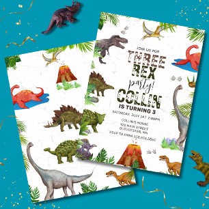 Dinosaur Three Rex 3e verjaardagsfeestje Kaart