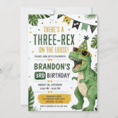 Dinosaur Three Rex 3e verjaardagsuitnodiging Kaart (Voorkant)
