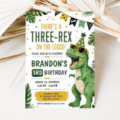 Dinosaur Three Rex 3e verjaardagsuitnodiging Kaart