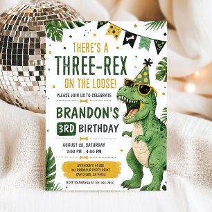 Dinosaur Three Rex 3e verjaardagsuitnodiging Kaart