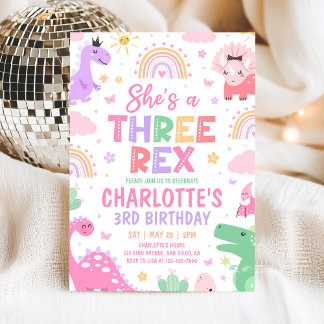 Dinosaur Three Rex 3rd Birthday Invitation Kaart