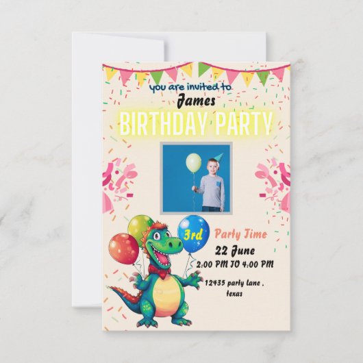 Dinosaur Three Rex 3rd Birthday Party Invitation Bedankkaart (Voorkant)