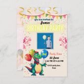 Dinosaur Three Rex 3rd Birthday Party Invitation Bedankkaart (Voorkant / Achterkant)