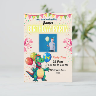 Dinosaur Three Rex 3rd Birthday Party Invitation Bedankkaart