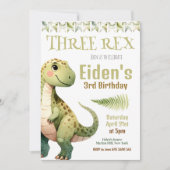 Dinosaur Three Rex 3rd Birthday Party Invitation Kaart (Voorkant)