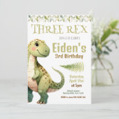Dinosaur Three Rex 3rd Birthday Party Invitation Kaart (Staand voorkant)