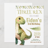 Dinosaur Three Rex 3rd Birthday Party Invitation Kaart (Voorkant / Achterkant)