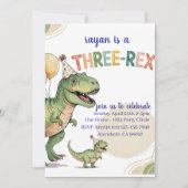 Dinosaur Three Rex 3rd Birthday Party Invitation Kaart (Voorkant)