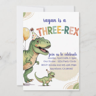 Dinosaur Three Rex 3rd Birthday Party Invitation Kaart