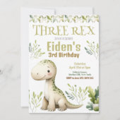 Dinosaur Three Rex 3rd Birthday Party Invitation Kaart (Voorkant)