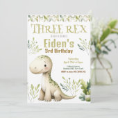 Dinosaur Three Rex 3rd Birthday Party Invitation Kaart (Staand voorkant)