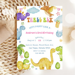 Dinosaur Three Rex 3rd Birthday Party Invitation Kaart