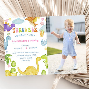 Dinosaur Three Rex 3rd Birthday Party Invitation Kaart