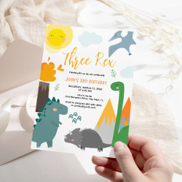 Dinosaur Three Rex 3rd Birthday Party Invitation Kaart