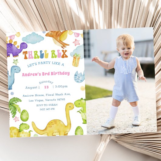 Dinosaur Three Rex 3rd Birthday Party Invitation Kaart