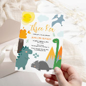 Dinosaur Three Rex 3rd Birthday Party Invitation Kaart