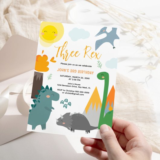 Dinosaur Three Rex 3rd Birthday Party Invitation Kaart