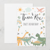 Dinosaur Three Rex 3rd Birthday Party Invitation Kaart (Voorkant / Achterkant)
